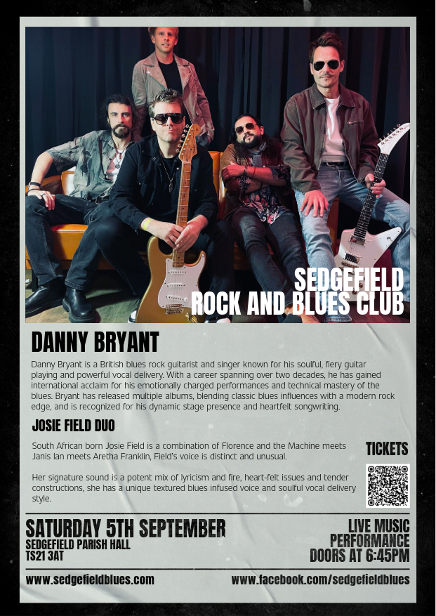 Buy tickets for Danny Bryant at Sedgefield Rock and Blues club
